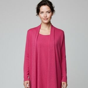 Kasper Women's Open Front Cardigan Twin Set XL Pink Layering Tank Jacket